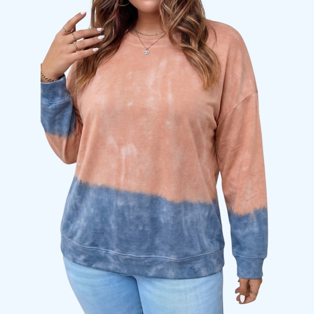 Style & Co Womens XXL Tie Dye Sweatshirt Peach Blue‎ Ombre Long Sleeve Pullover